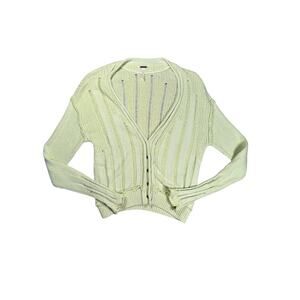 Free People Stevie Distressed Cardigan Size XS Lime Green Slouchy Cropped Ragged